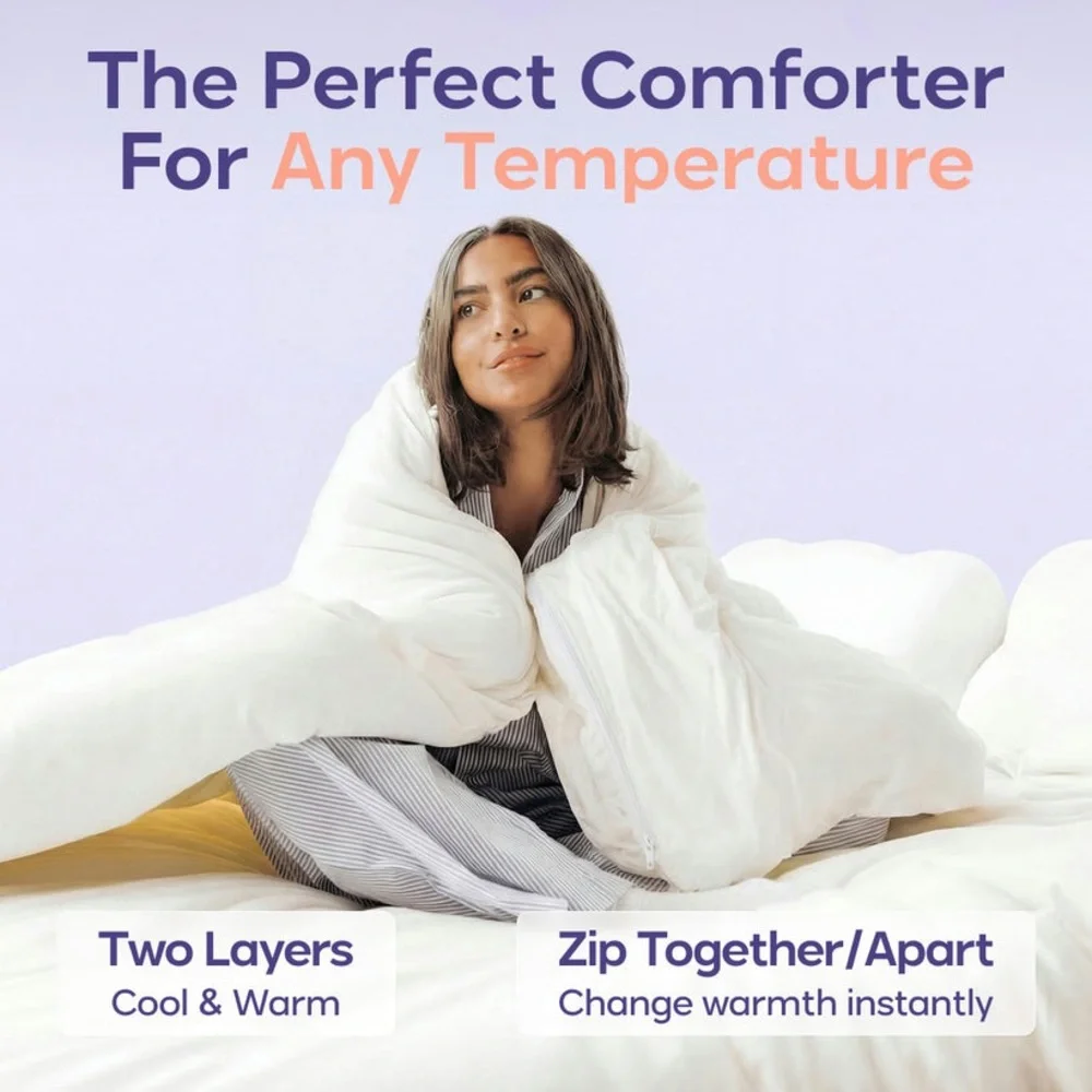 Mellow Built-In White/Lavender Duvet Cover Comforter - machine washable